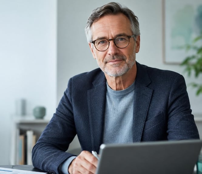 Person prüft eine Auswertung am Laptop